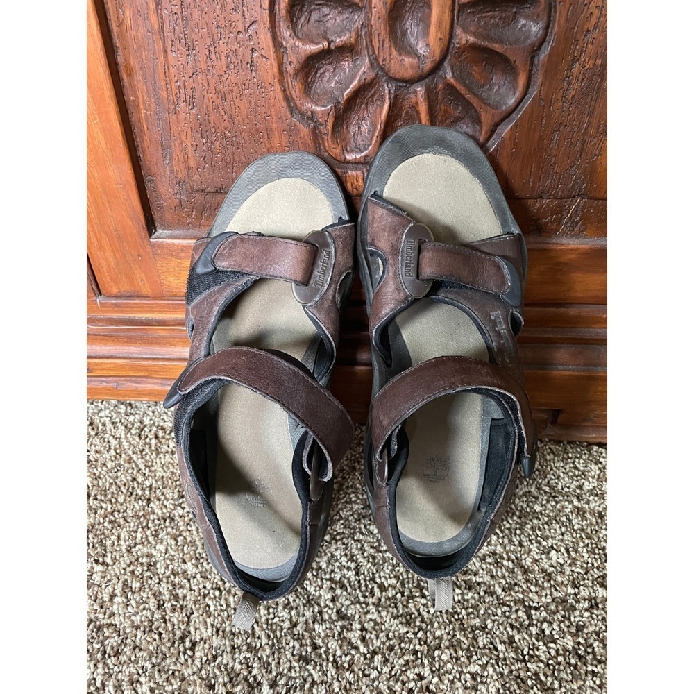 Timberland Trailway Mens Brown Leather Sport Sandals Adjustable Straps Hiking 11